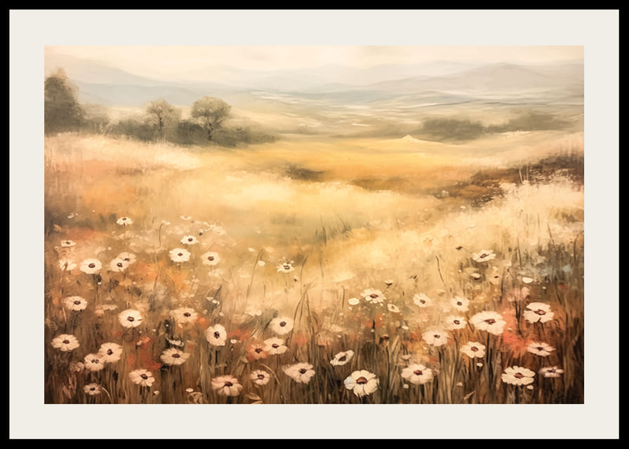 Plagát zobrazujúci slnkom osvetlenú letnú lúku s kvetmi-12