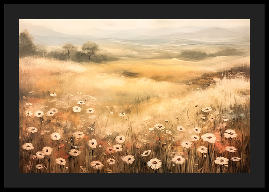 A poster depicting a sunlit summer meadow with flowers-12