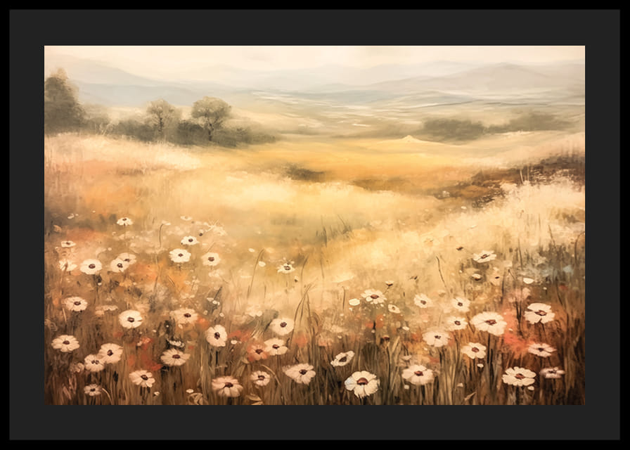 Plagát zobrazujúci slnkom osvetlenú letnú lúku s kvetmi-12