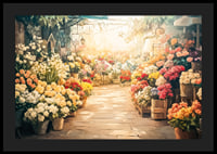 Un poster che cattura un mercato dei fiori illuminato dal sole con mazzi di fiori colorati-4