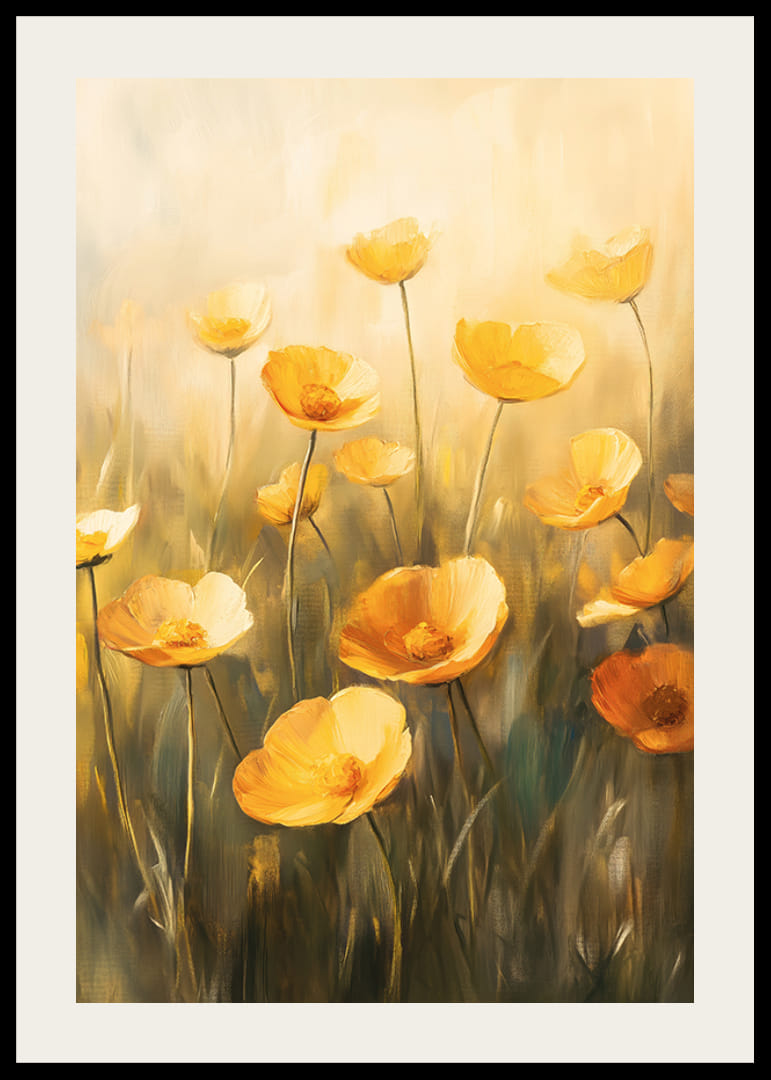 Un poster di fiori di papavero dorati sotto il dolce sole -12