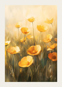 Un poster di fiori di papavero dorati sotto il dolce sole -3