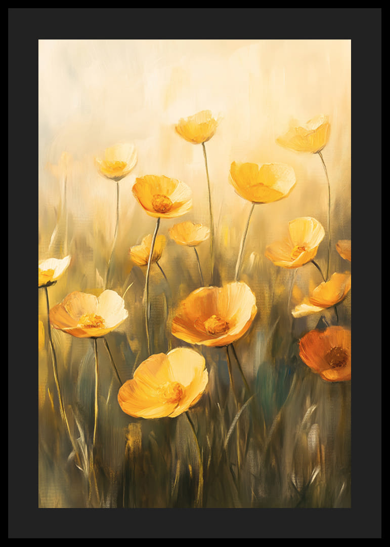 Un poster di fiori di papavero dorati sotto il dolce sole -12