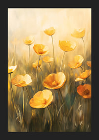 A poster of golden poppy flowers in soft sunshine -5