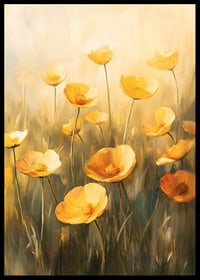 A poster of golden poppy flowers in soft sunshine -6
