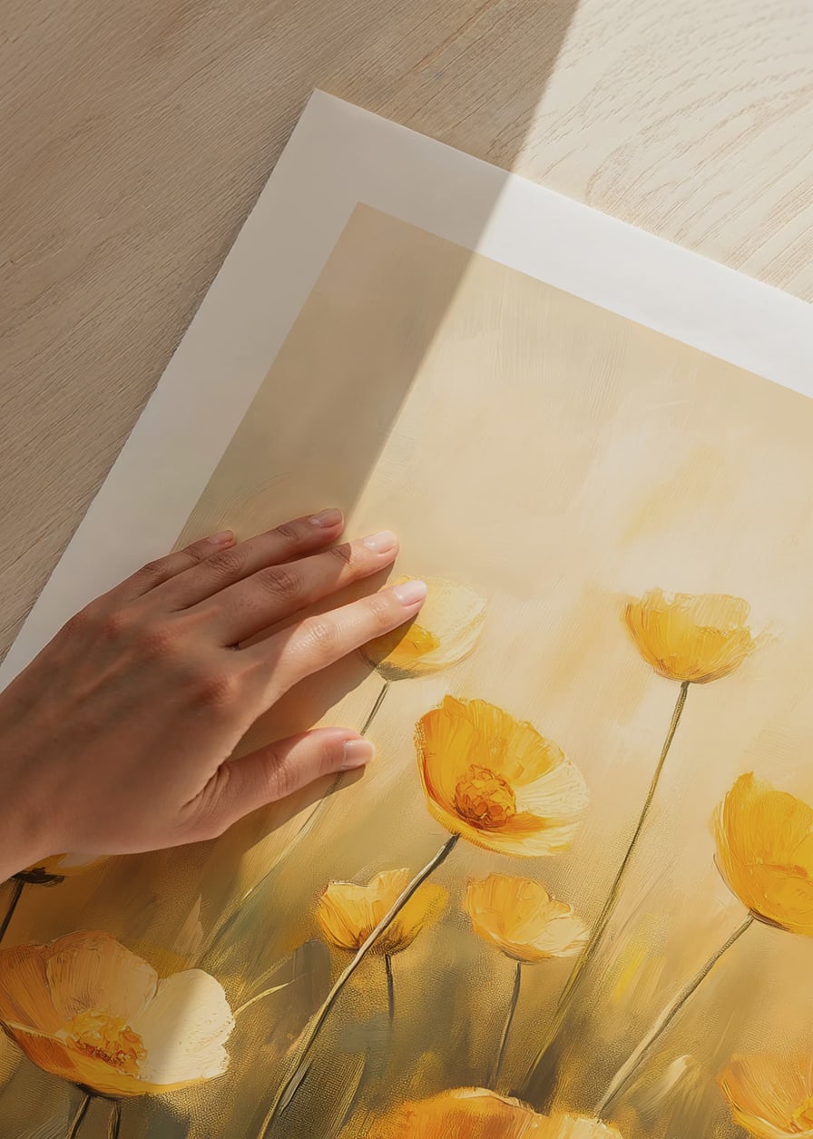 A poster of golden poppy flowers in soft sunshine -12
