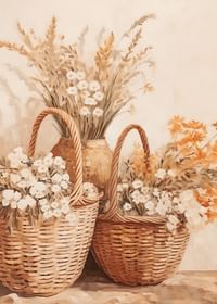 Une affiche avec des paniers en osier et des fleurs dans des tons chauds de terre-3