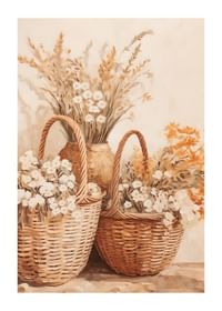 Une affiche avec des paniers en osier et des fleurs dans des tons chauds de terre-1