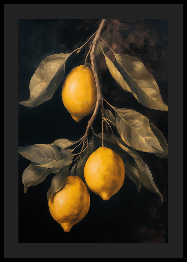 En poster med gyllene citroner mot en mörk bakgrund -12