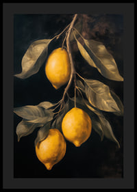 Un poster con limoni dorati su uno sfondo scuro -0