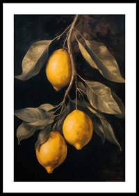 Un poster con limoni dorati su uno sfondo scuro -2
