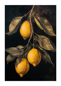 Un poster con limoni dorati su uno sfondo scuro -3