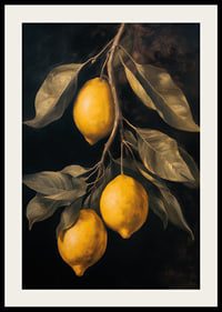 Un poster con limoni dorati su uno sfondo scuro -4