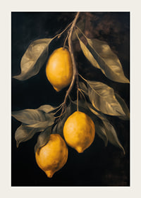 Un poster con limoni dorati su uno sfondo scuro -5
