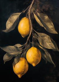 Un poster con limoni dorati su uno sfondo scuro -7