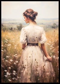 A poster that conveys timeless elegance and tranquility with a woman in a blooming summer meadow-6