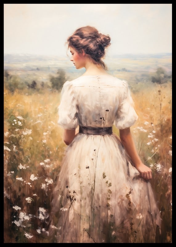 A poster that conveys timeless elegance and tranquility with a woman in a blooming summer meadow-12