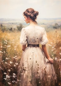 A poster that conveys timeless elegance and tranquility with a woman in a blooming summer meadow-7