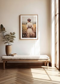 A poster that conveys timeless elegance and tranquility with a woman in a blooming summer meadow-8