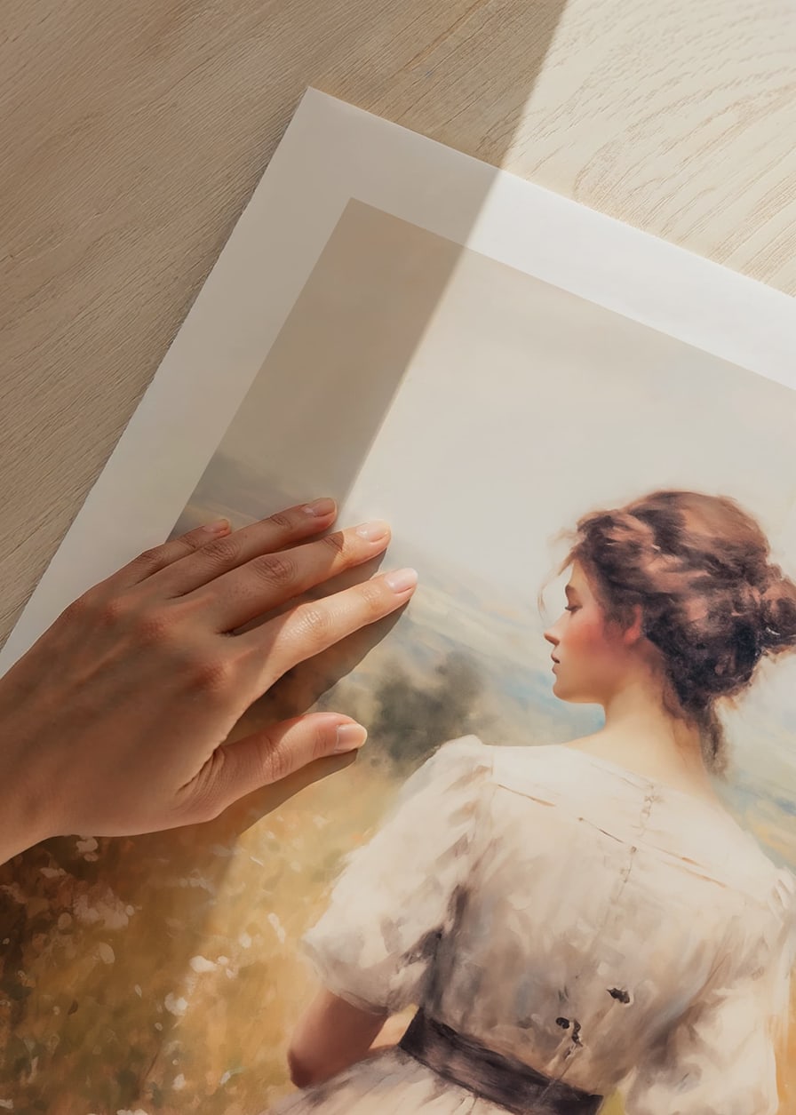 A poster that conveys timeless elegance and tranquility with a woman in a blooming summer meadow-12