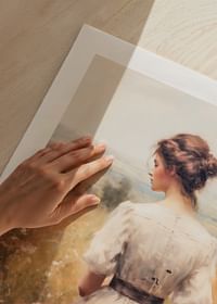 Un afiș care transmite eleganță și liniște atemporală cu o femeie într-o pajiște de vară înflorită-5