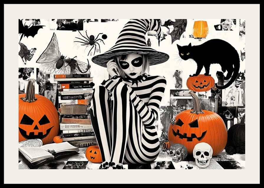 A spellbinding fusion of Halloween charm and black-and-white mystery-12