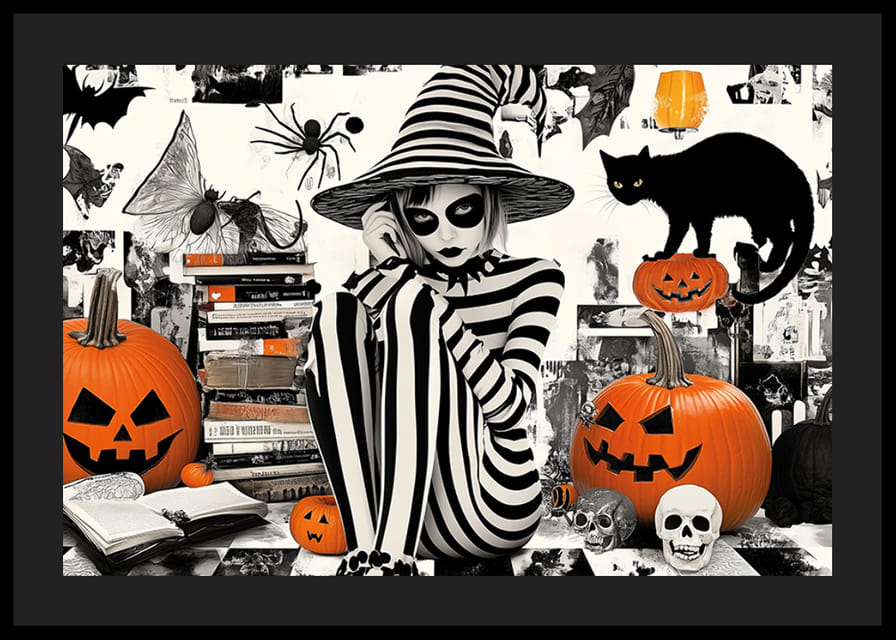 A spellbinding fusion of Halloween charm and black-and-white mystery-12