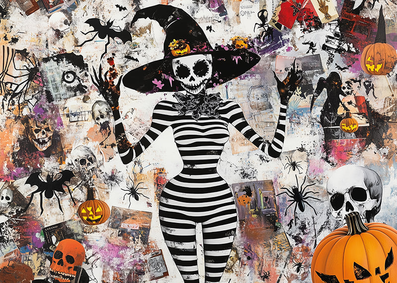 Mystiska figurer och pumpor skapar en lekfull Halloween-stämning-12