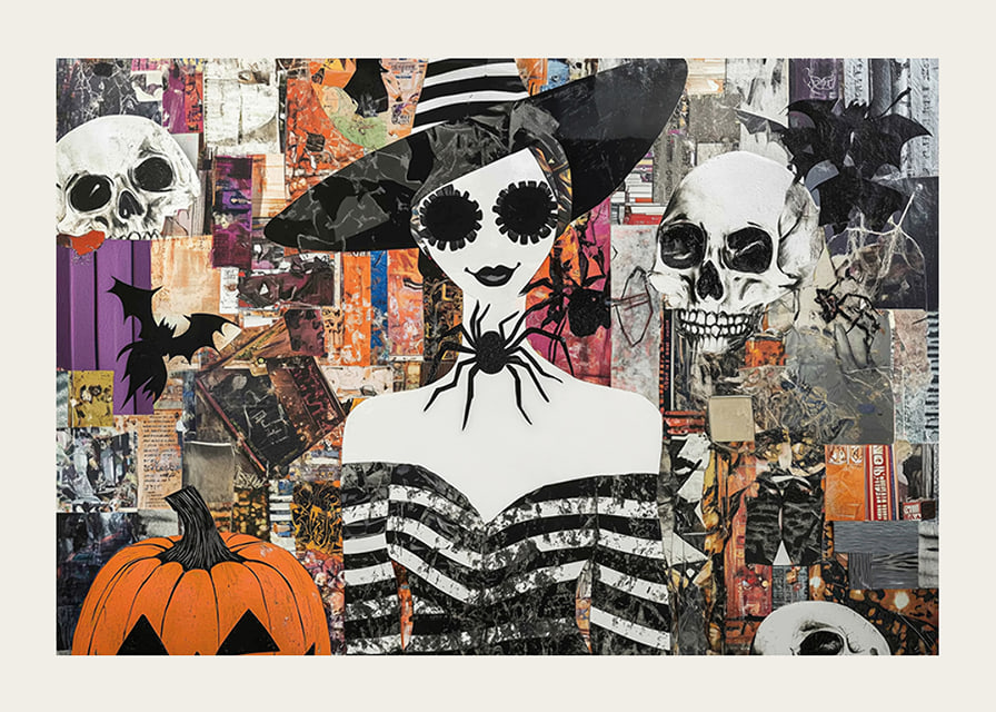 En fängslande poster med Halloween-färger och mystiska motiv-12