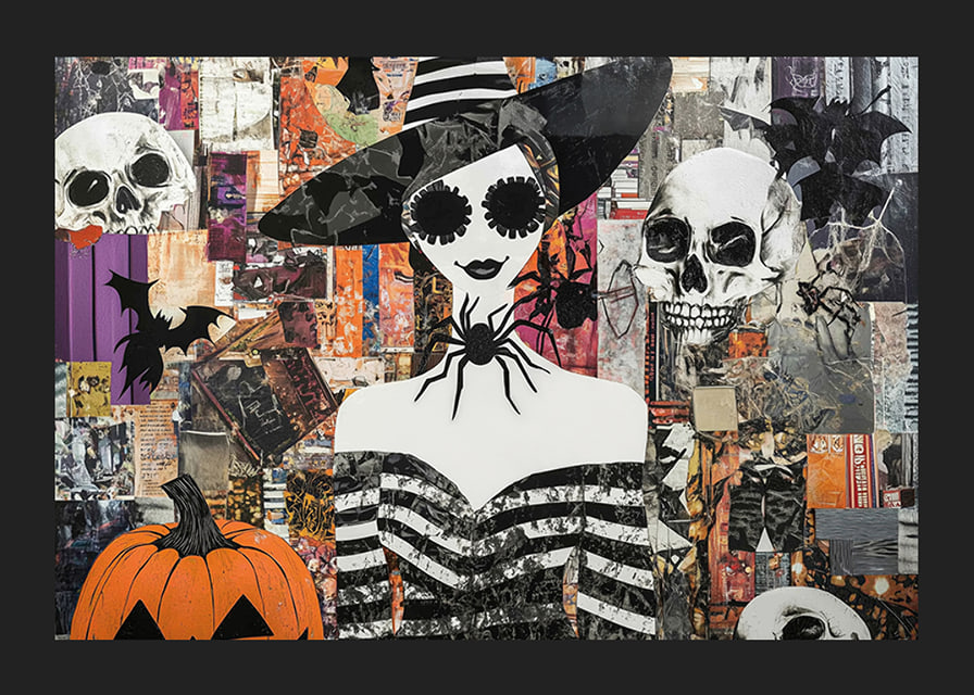 En fängslande poster med Halloween-färger och mystiska motiv-12