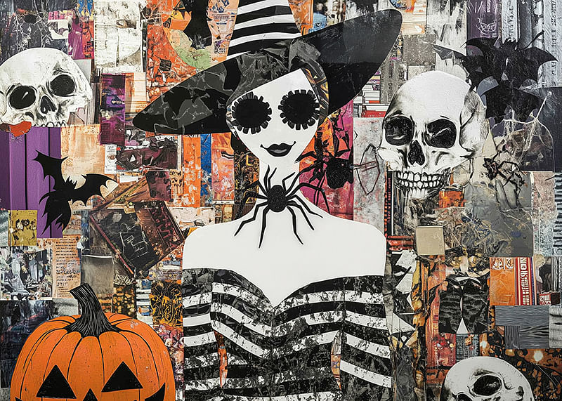 Un poster captivant cu culori de Halloween și motive misterioase-12