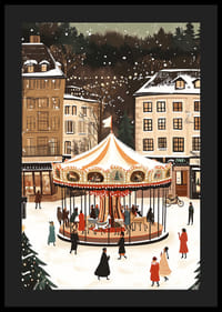 O scenă magică de iarnă cu un carusel acoperit de zăpadă în centru-4