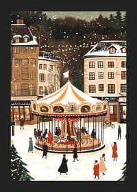 O scenă magică de iarnă cu un carusel acoperit de zăpadă în centru-5