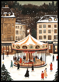 A magical winter scene with a snow-covered carousel in the center-6