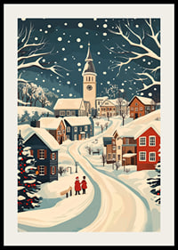 Charming winter town with snow-covered houses and atmospheric snowfall-2