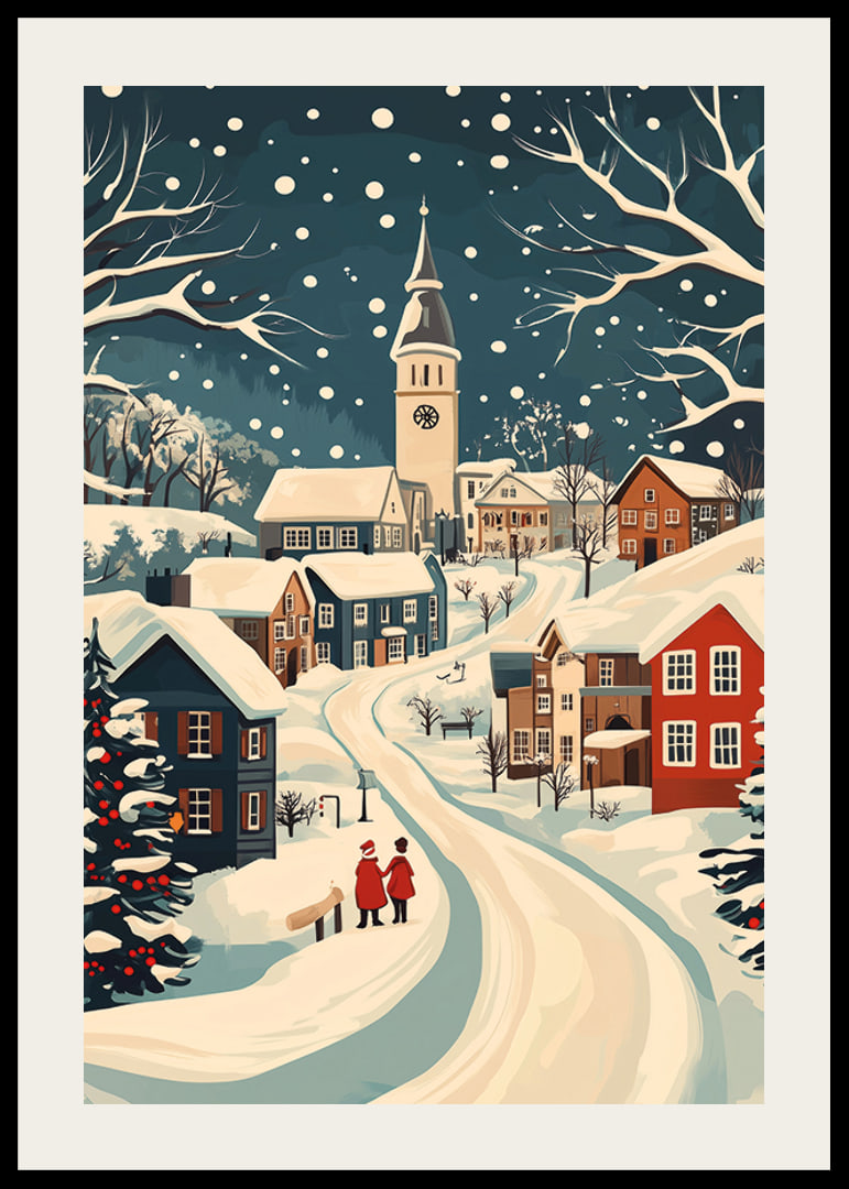 Charming winter town with snow-covered houses and atmospheric snowfall-12