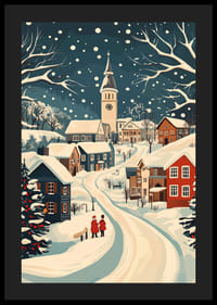 Žavingas žiemos miestelis su apsnigtais namais ir atmosferiniu sniegu-4