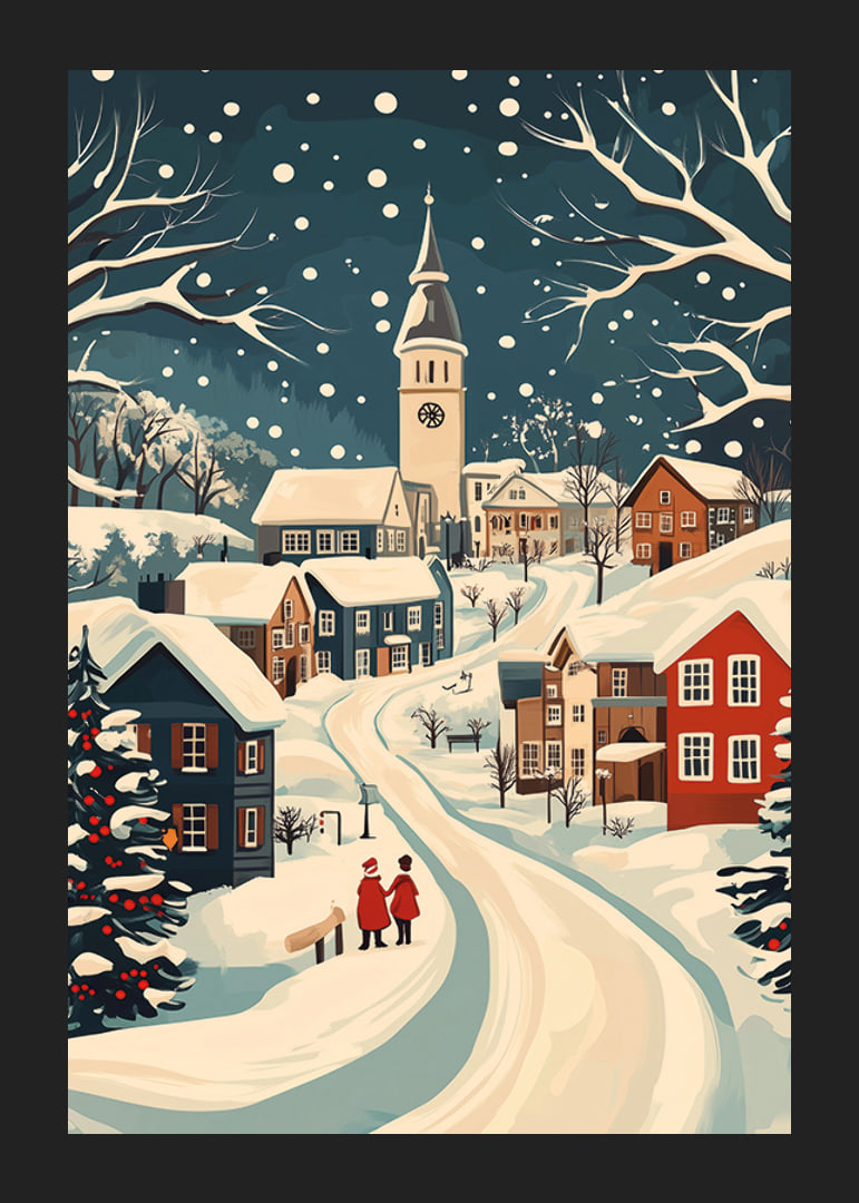 Charming winter town with snow-covered houses and atmospheric snowfall-12