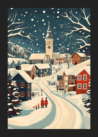 Žavingas žiemos miestelis su apsnigtais namais ir atmosferiniu sniegu-5