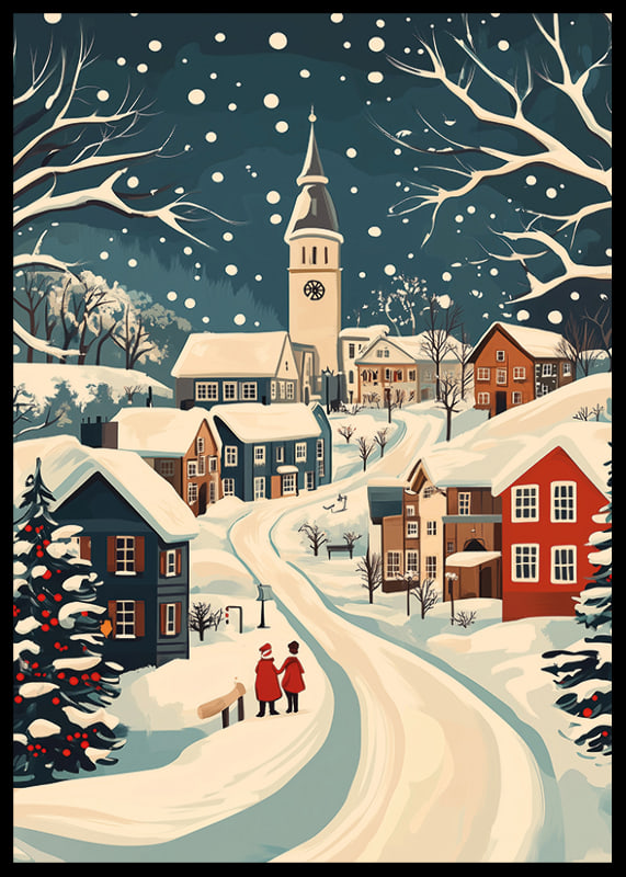 Charming winter town with snow-covered houses and atmospheric snowfall-12