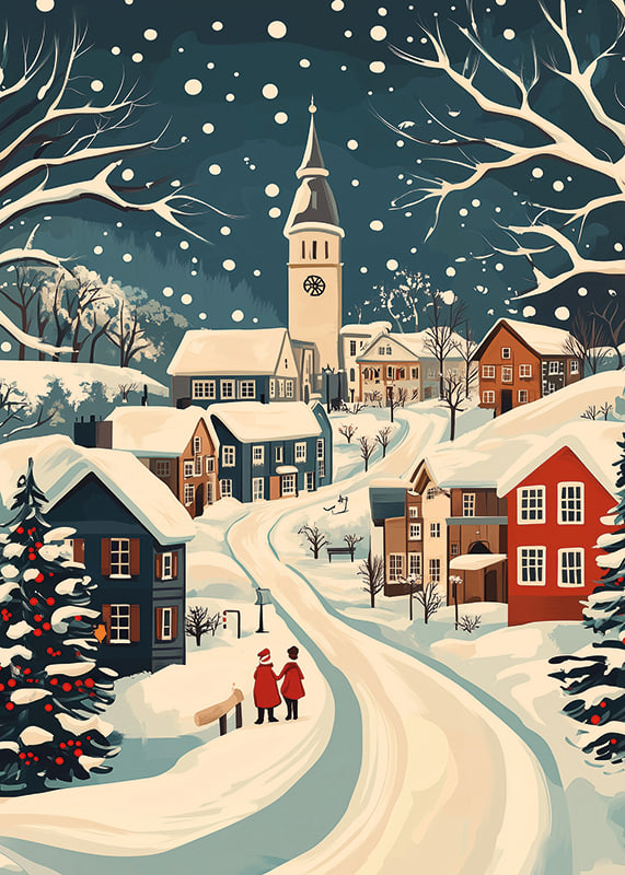 Charming winter town with snow-covered houses and atmospheric snowfall-12