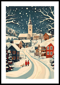 Charming winter town with snow-covered houses and atmospheric snowfall-0