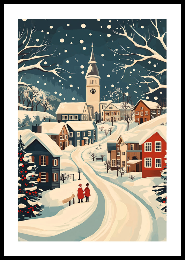 Charming winter town with snow-covered houses and atmospheric snowfall-12