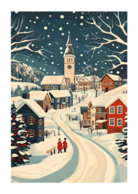 Charming winter town with snow-covered houses and atmospheric snowfall-1