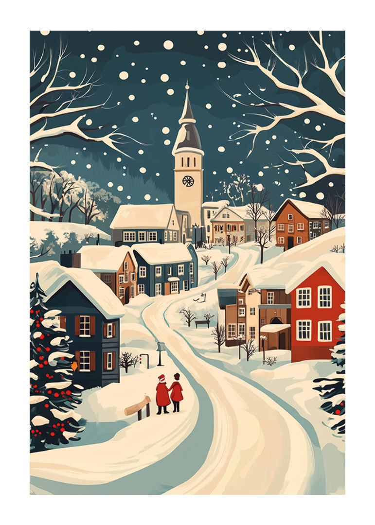 Charming winter town with snow-covered houses and atmospheric snowfall-12