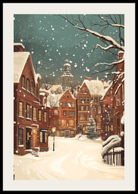 Uma cena de inverno onde a neve silencia as ruas e as luzes brilham calorosamente-2