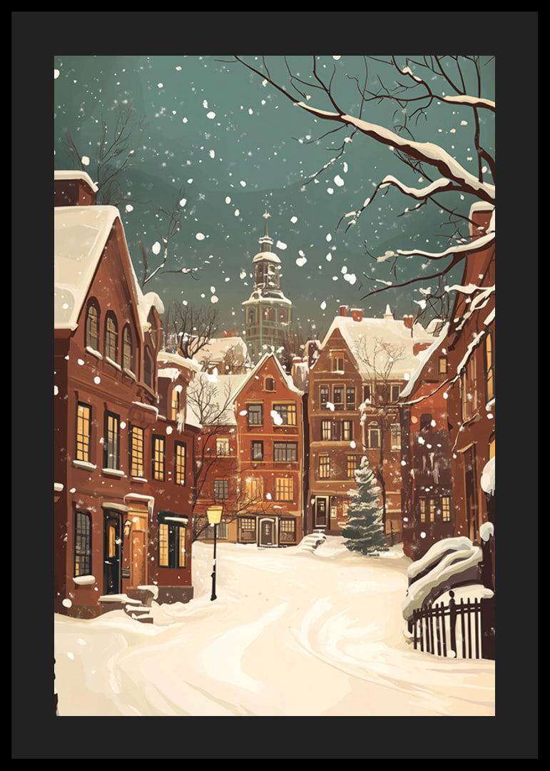 A winter scene where the snow silences the streets and the lights shine warmly-12