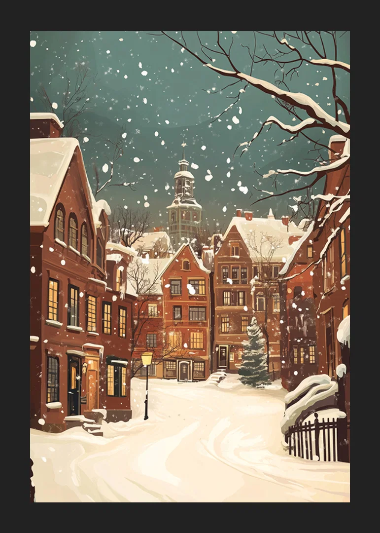 A winter scene where the snow silences the streets and the lights shine warmly-12