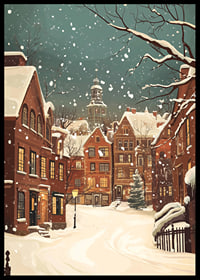 A winter scene where the snow silences the streets and the lights shine warmly-6