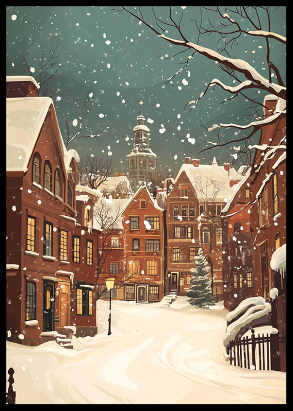 A winter scene where the snow silences the streets and the lights shine warmly-12